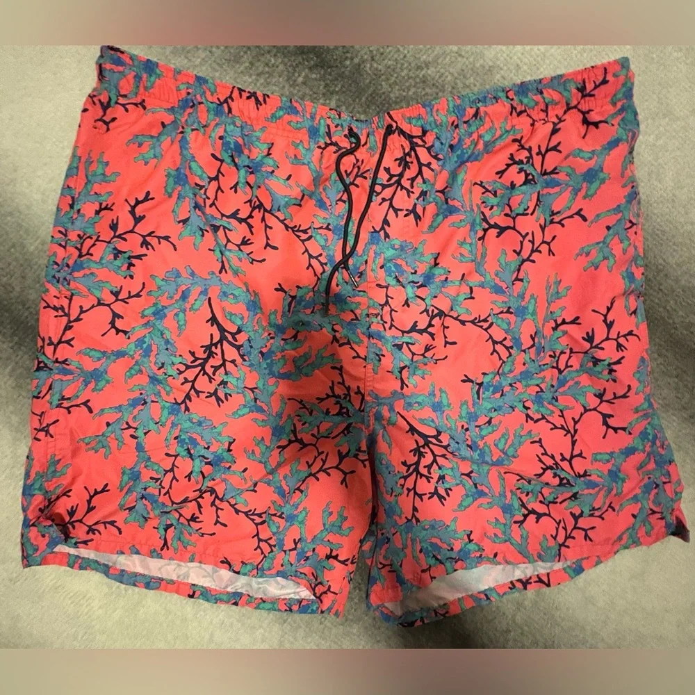 (B3) Old Navy Men's Printed Coral Blue‎ Wave Swim Trunks Shorts XXL